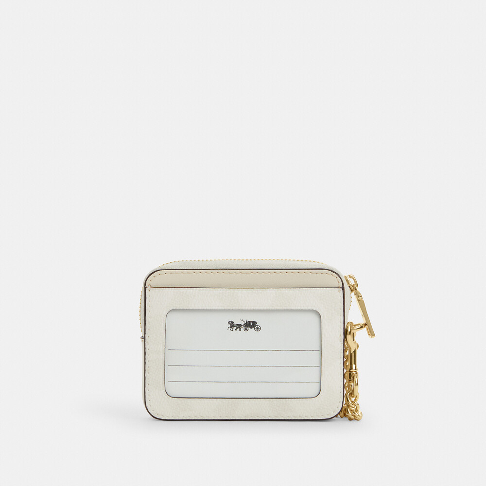 Coach 🆕 Zip Card Case In Signature Canvas Gold/White/Chalk - Picture 2 of 3